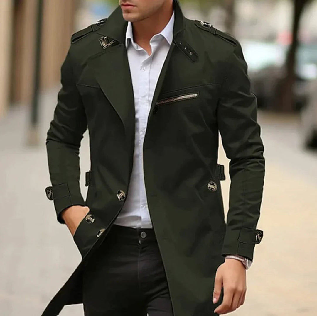 James | Mens Wool Coat Slim-Fit Double-Breasted Trench Overcoat