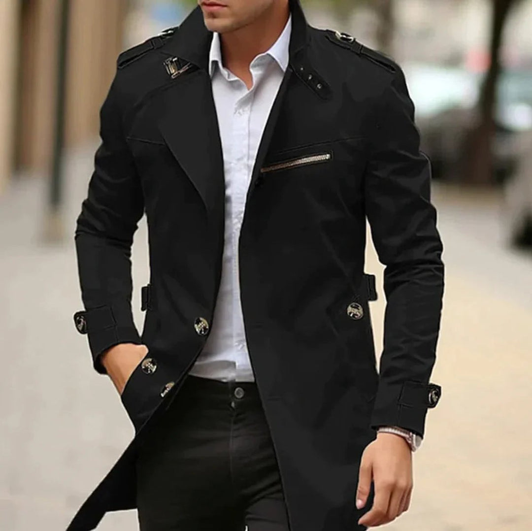James | Mens Wool Coat Slim-Fit Double-Breasted Trench Overcoat