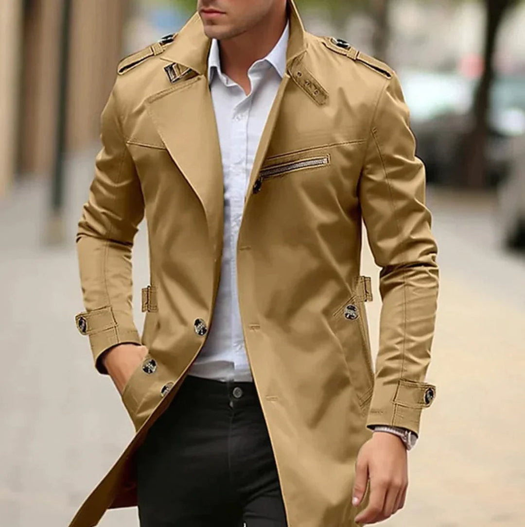 James | Mens Wool Coat Slim-Fit Double-Breasted Trench Overcoat