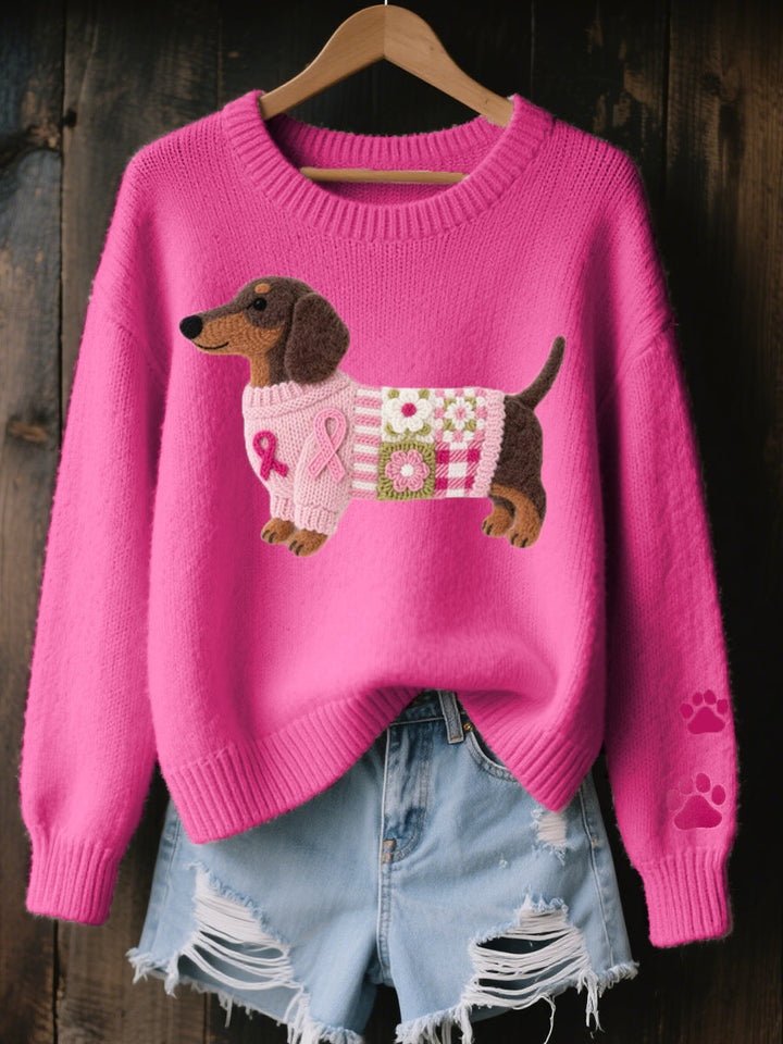 Naoni - Knitted Sweater With Wool Felt Dachshund Motif