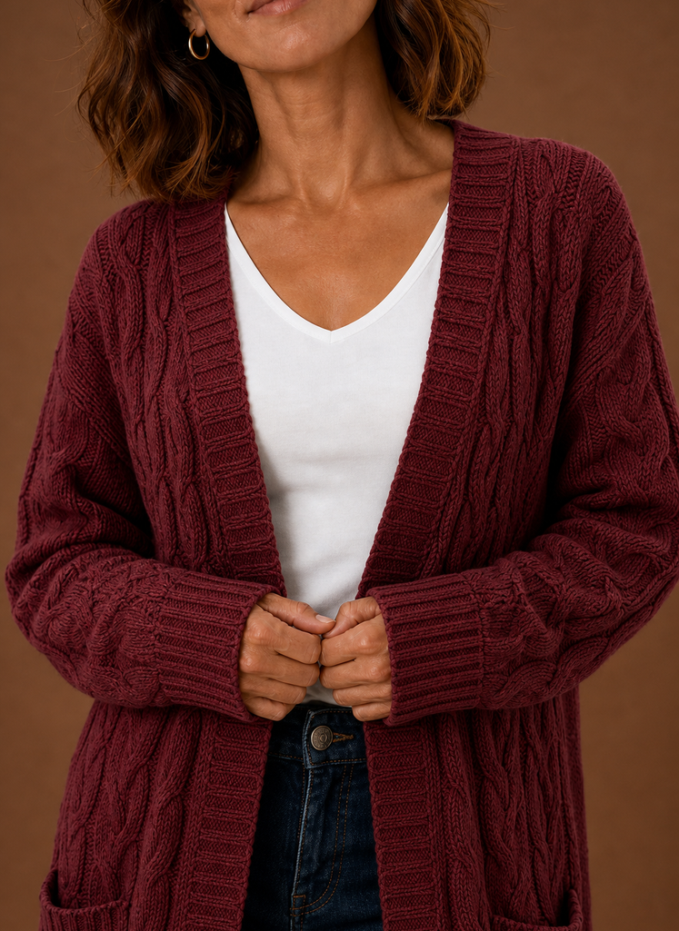 Cable Knit Cardigan for Women - Hooded Long | Areleon