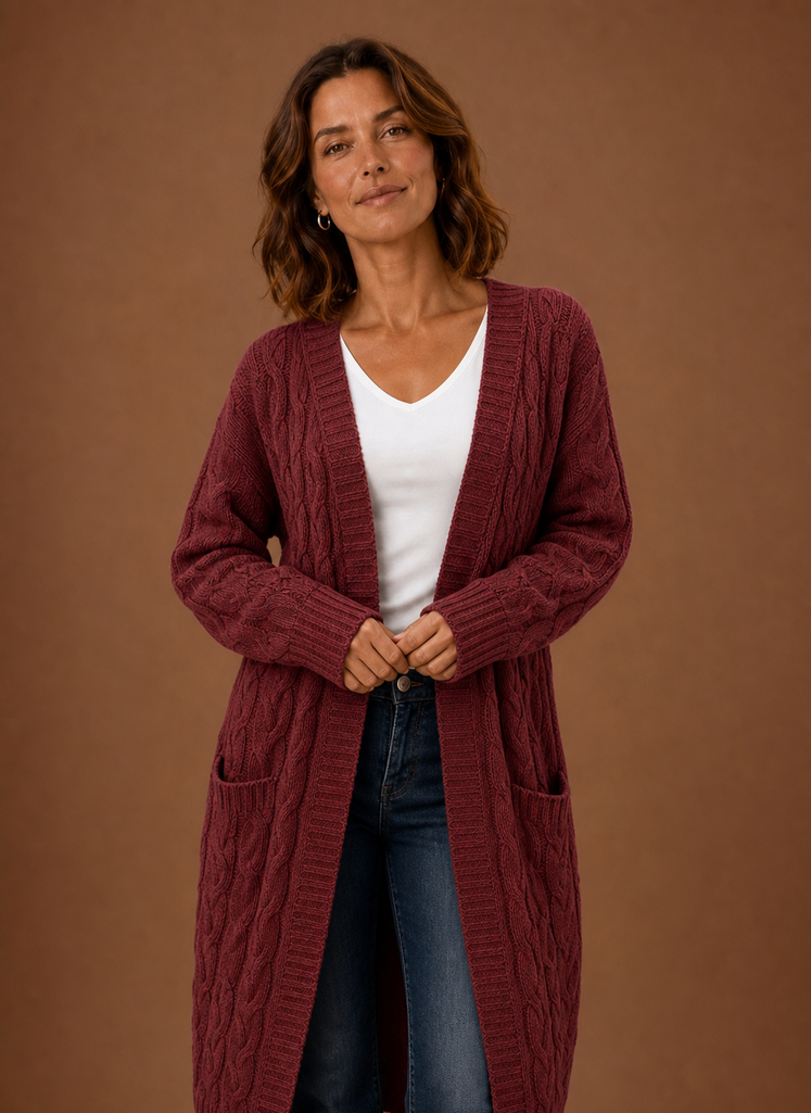 Cable Knit Cardigan for Women - Hooded Long | Areleon