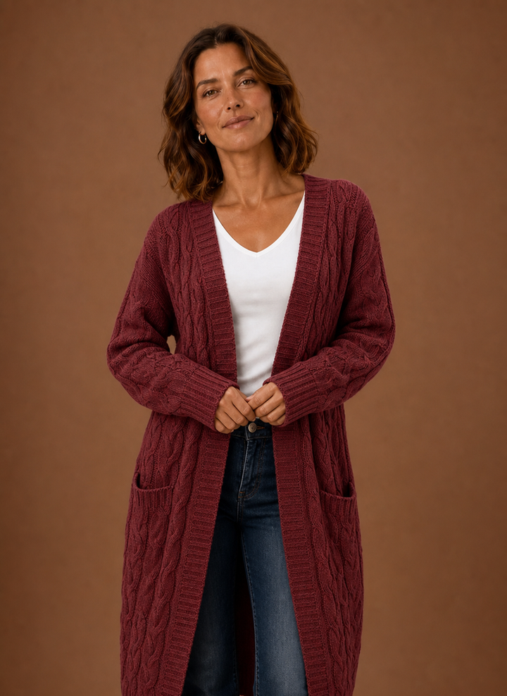 Cable Knit Cardigan for Women - Hooded Long | Areleon