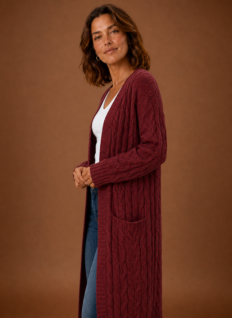 Cable Knit Cardigan for Women - Hooded Long | Areleon