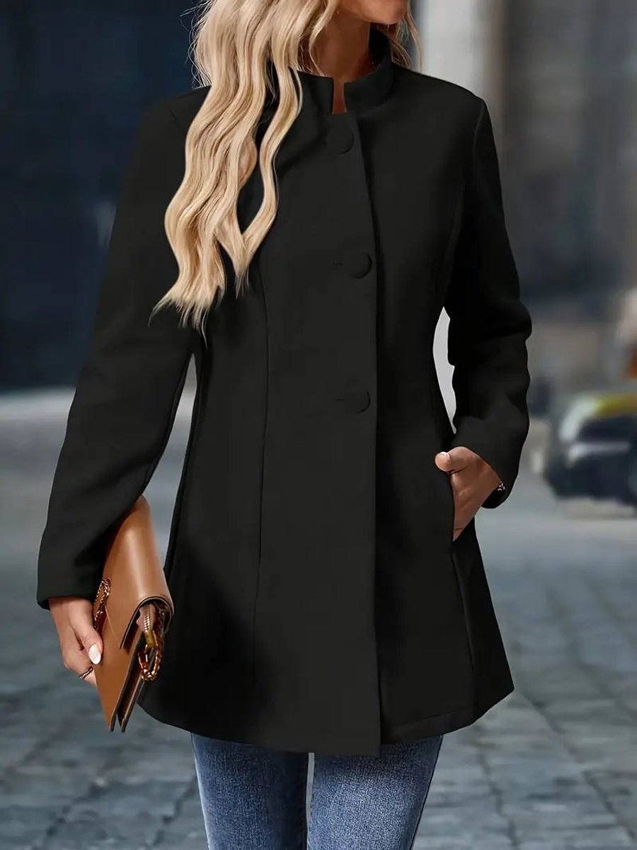 Sienna | Women Coat Stand Collar Button-Front Longline Blazer Jacket