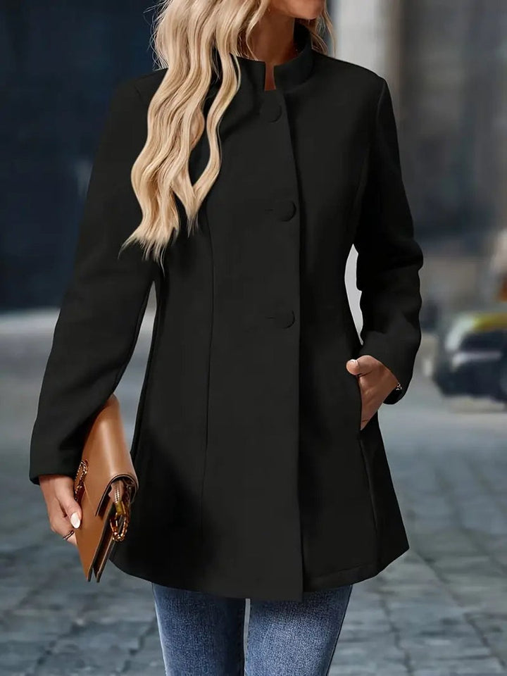Sienna | Women Coat Stand Collar Button-Front Longline Blazer Jacket