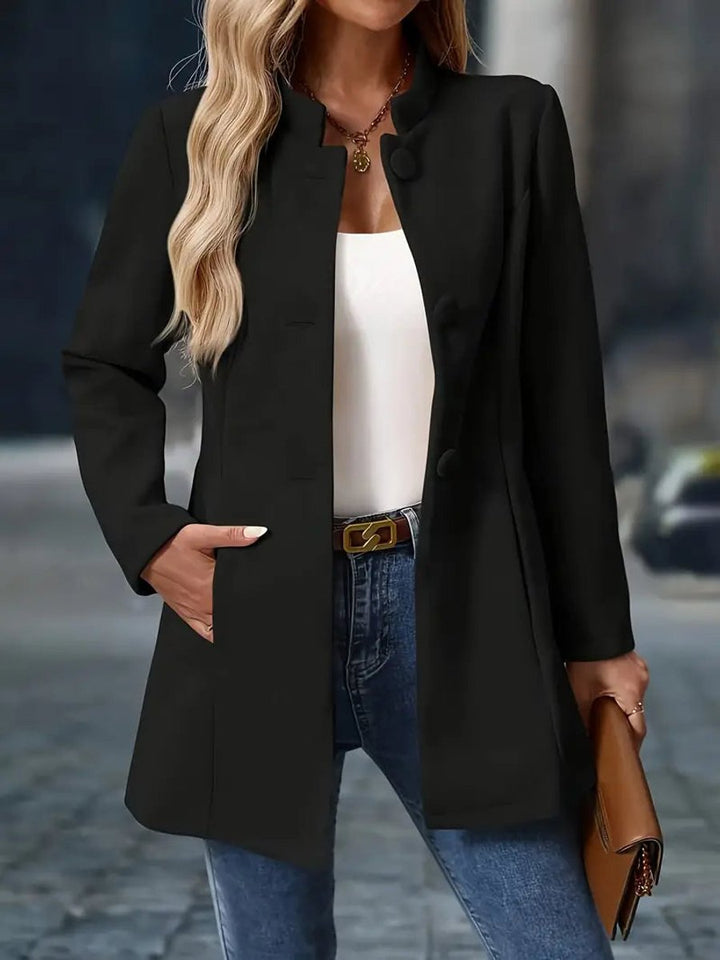 Sienna | Women Coat Stand Collar Button-Front Longline Blazer Jacket