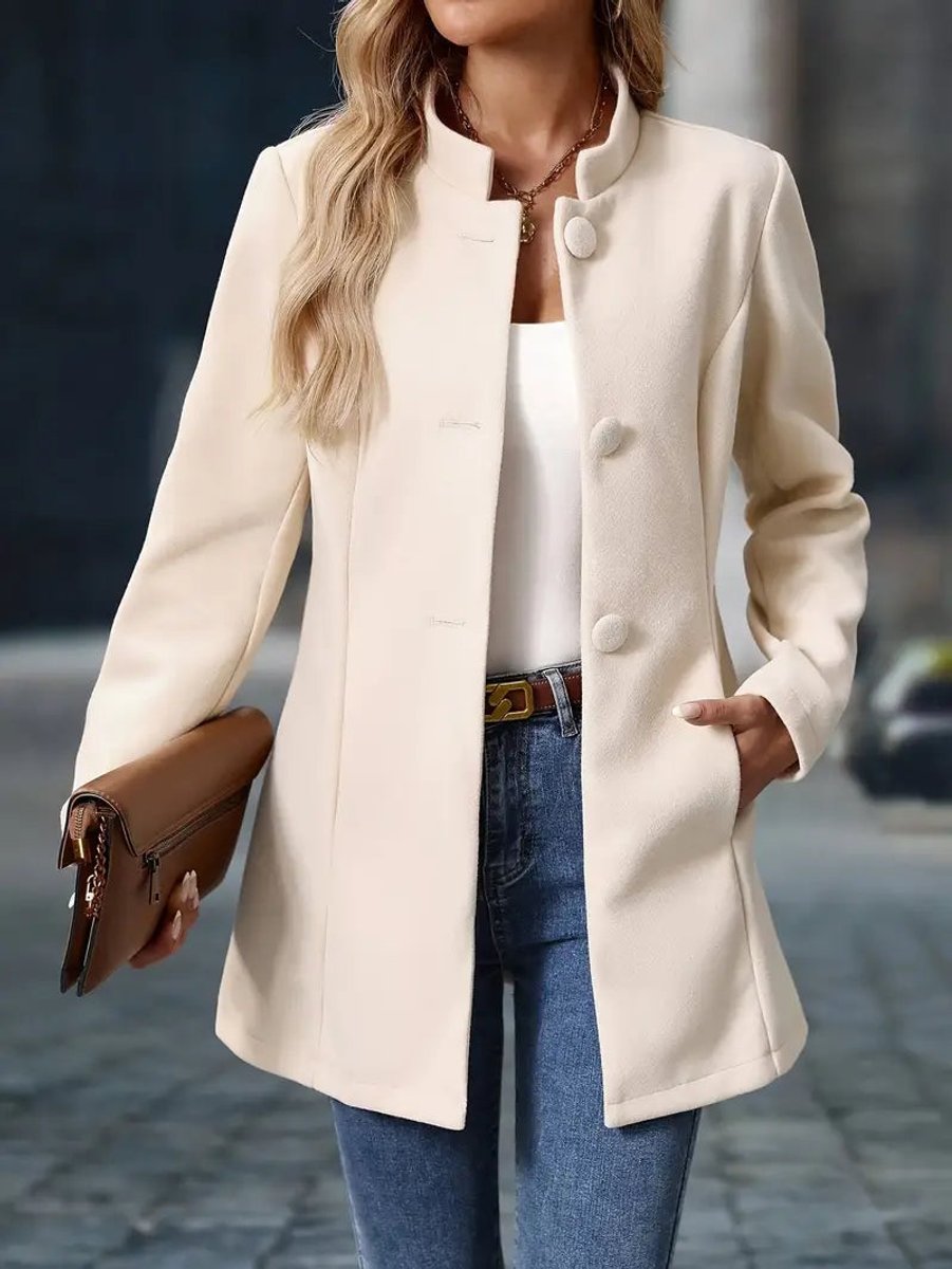 Sienna | Women Coat Stand Collar Button-Front Longline Blazer Jacket