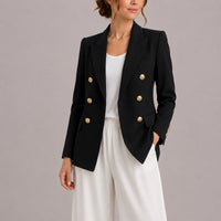 Alma | Women's Elegant Double-Breasted Blazer with Gold Buttons – Timeless Tailored Jacket
