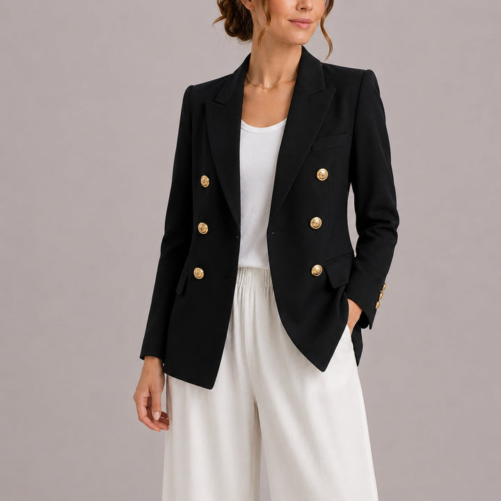 Alma | Women's Elegant Double-Breasted Blazer with Gold Buttons – Timeless Tailored Jacket