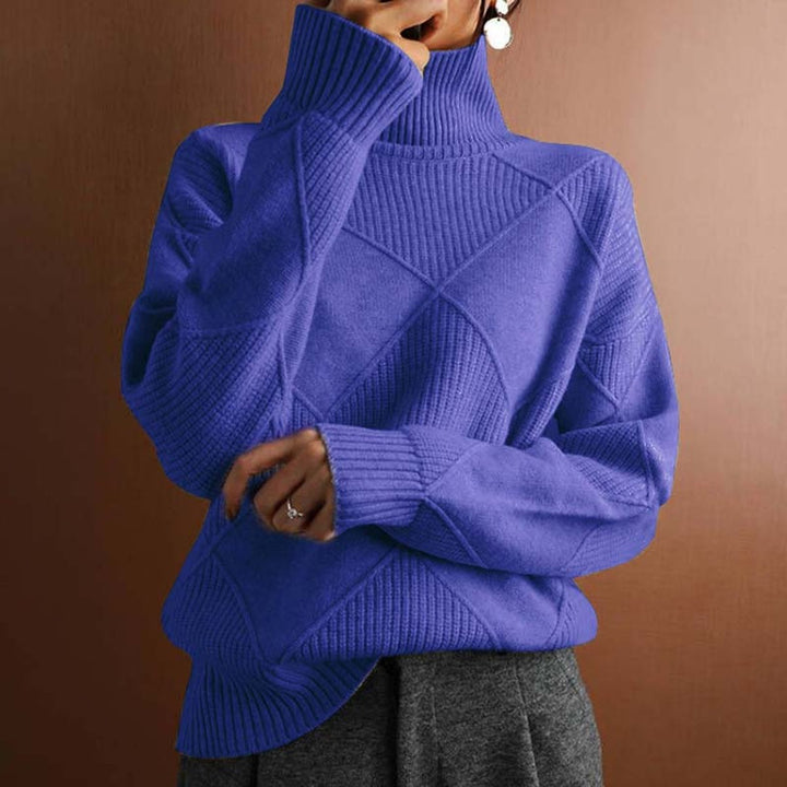 Olivia | Women's Argyle Knit Relaxed-Fit Turtleneck Sweater