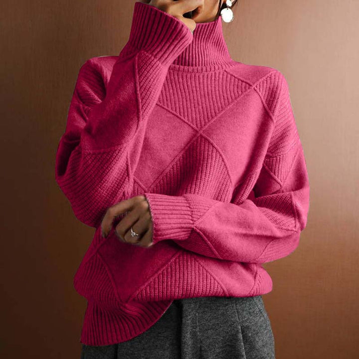 Olivia | Women's Argyle Knit Relaxed-Fit Turtleneck Sweater