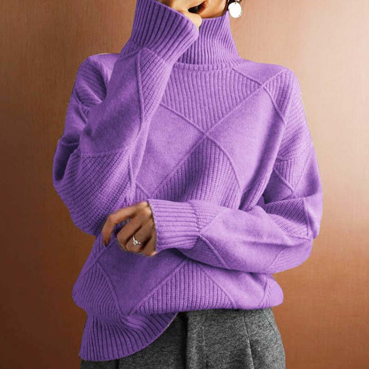 Olivia | Women's Argyle Knit Relaxed-Fit Turtleneck Sweater