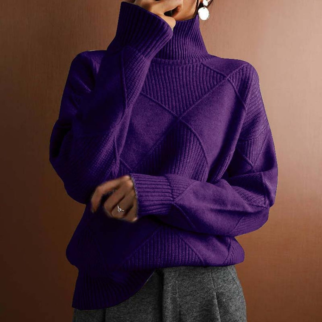 Olivia | Women's Argyle Knit Relaxed-Fit Turtleneck Sweater