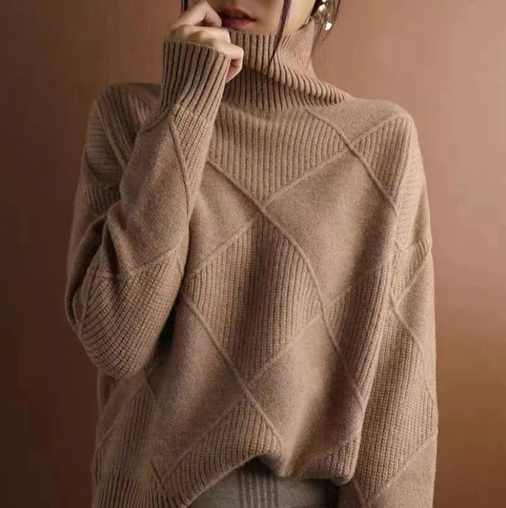 Olivia | Women's Argyle Knit Relaxed-Fit Turtleneck Sweater