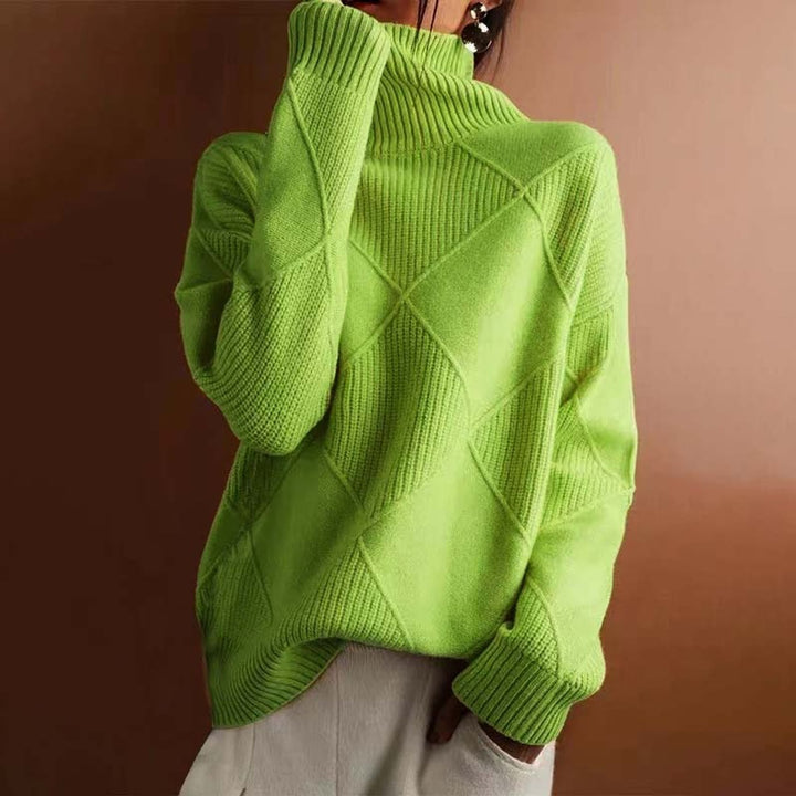 Olivia | Women's Argyle Knit Relaxed-Fit Turtleneck Sweater