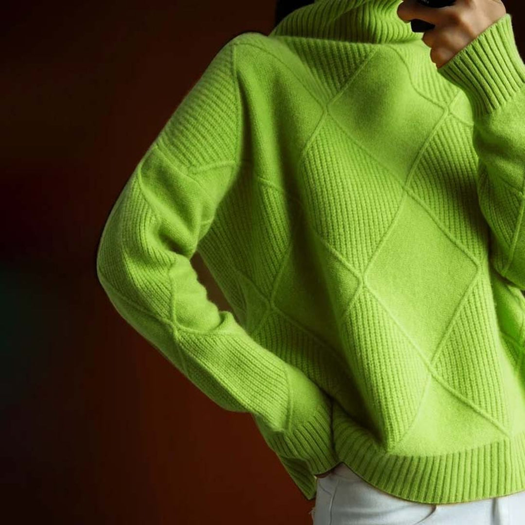 Olivia | Women's Argyle Knit Relaxed-Fit Turtleneck Sweater
