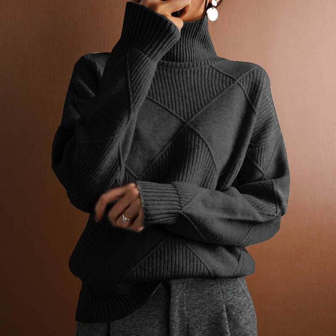 Olivia | Women's Argyle Knit Relaxed-Fit Turtleneck Sweater