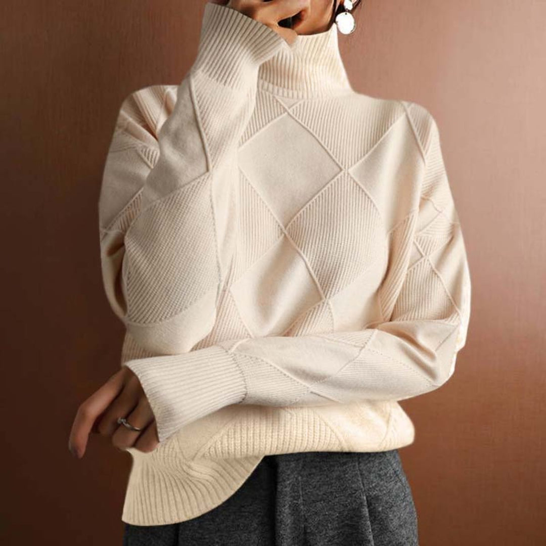 Olivia | Women's Argyle Knit Relaxed-Fit Turtleneck Sweater