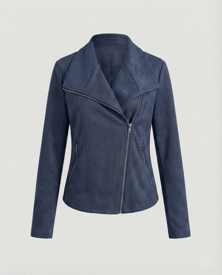 Ivy | Women's Asymmetric-Zip Suede-Look Biker Leather Jacket