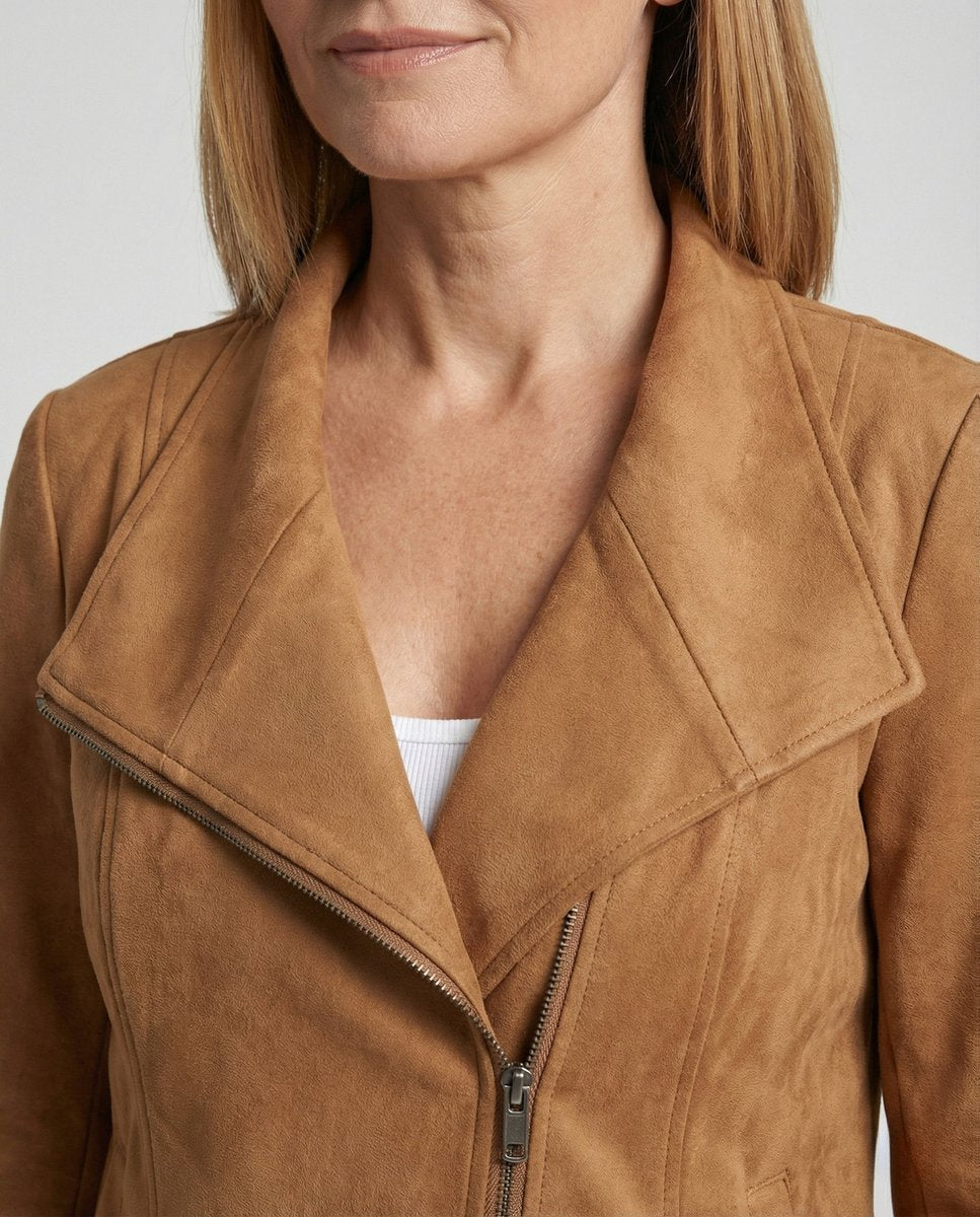 Ivy | Women's Asymmetric-Zip Suede-Look Biker Leather Jacket