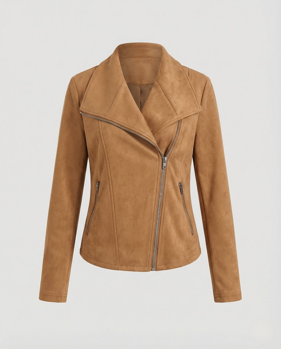 Ivy | Women's Asymmetric-Zip Suede-Look Biker Leather Jacket