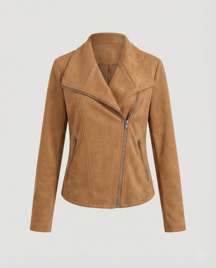 Ivy | Women's Asymmetric-Zip Suede-Look Biker Leather Jacket