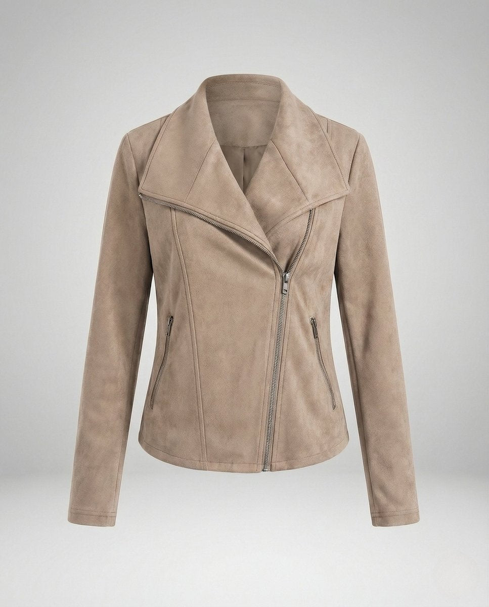 Ivy | Women's Asymmetric-Zip Suede-Look Biker Leather Jacket