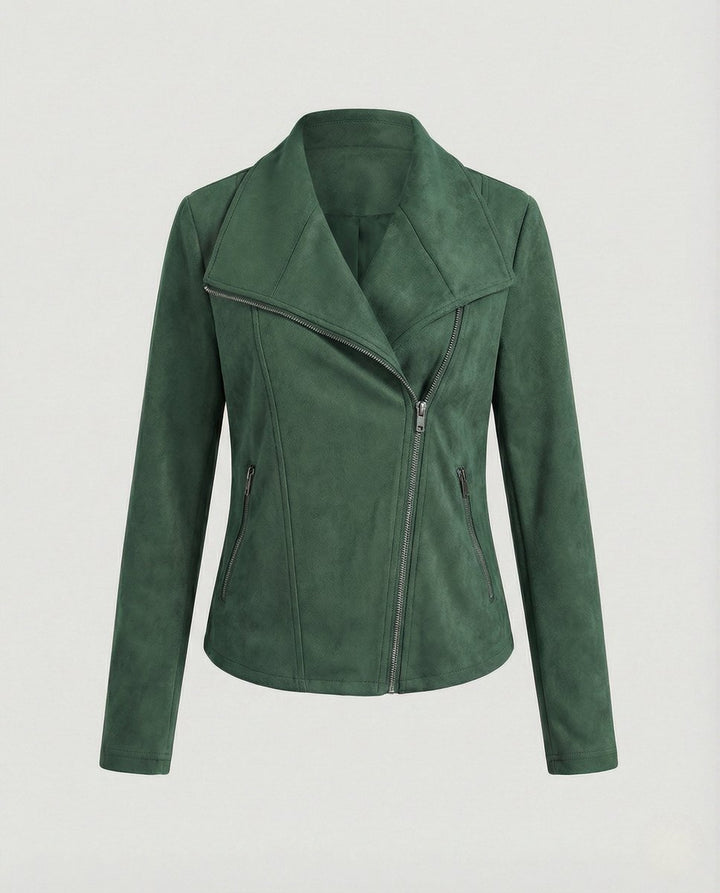 Ivy | Women's Asymmetric-Zip Suede-Look Biker Leather Jacket