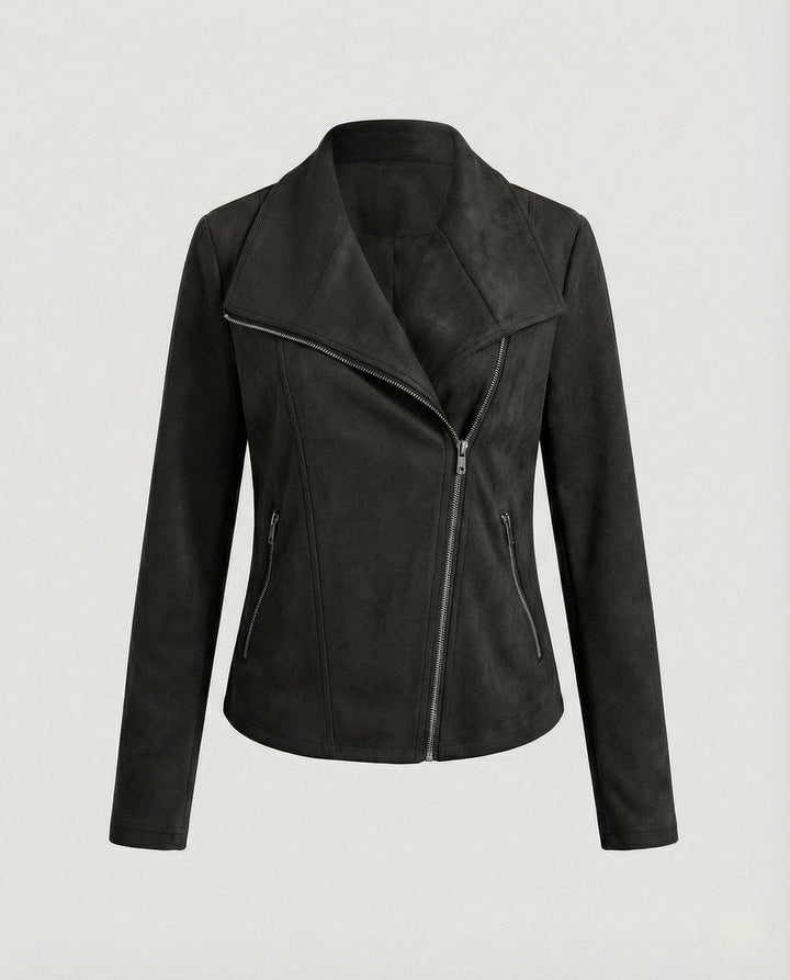 Ivy | Women's Asymmetric-Zip Suede-Look Biker Leather Jacket