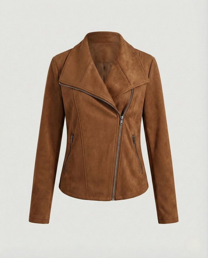 Ivy | Women's Asymmetric-Zip Suede-Look Biker Leather Jacket