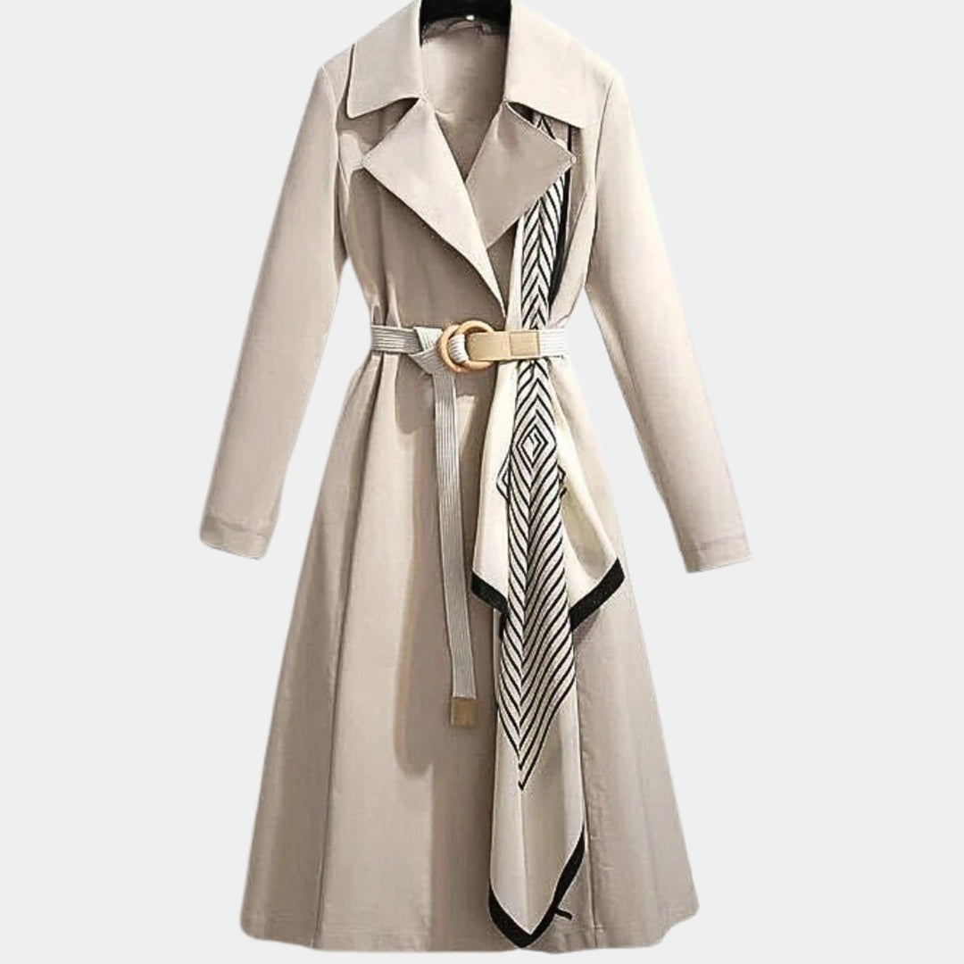Emily | Women's Belted Midi Trench Coat Relaxed Fit Long Sleeve