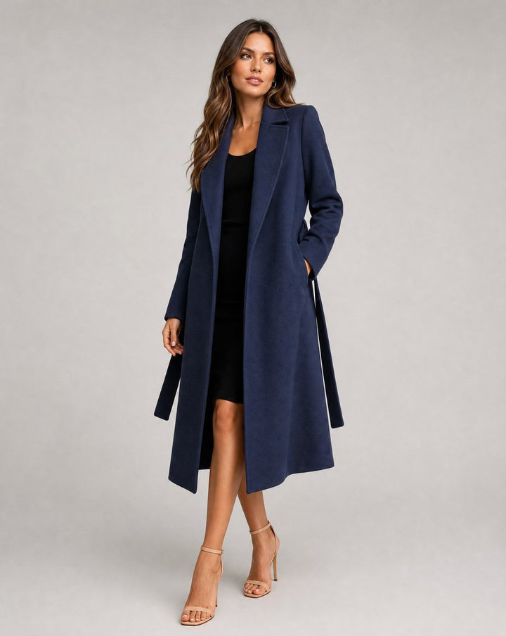 Sophie | Women's Belted Wool-Blend Long-Line Trench Coat Lapel Overcoat