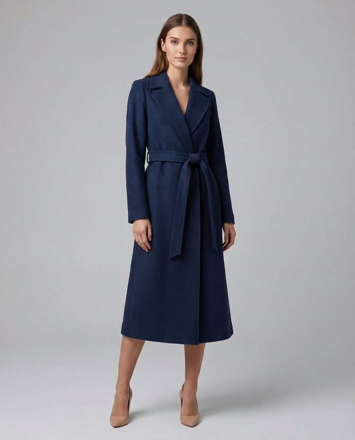 Sophie | Women's Belted Wool-Blend Long-Line Trench Coat Lapel Overcoat