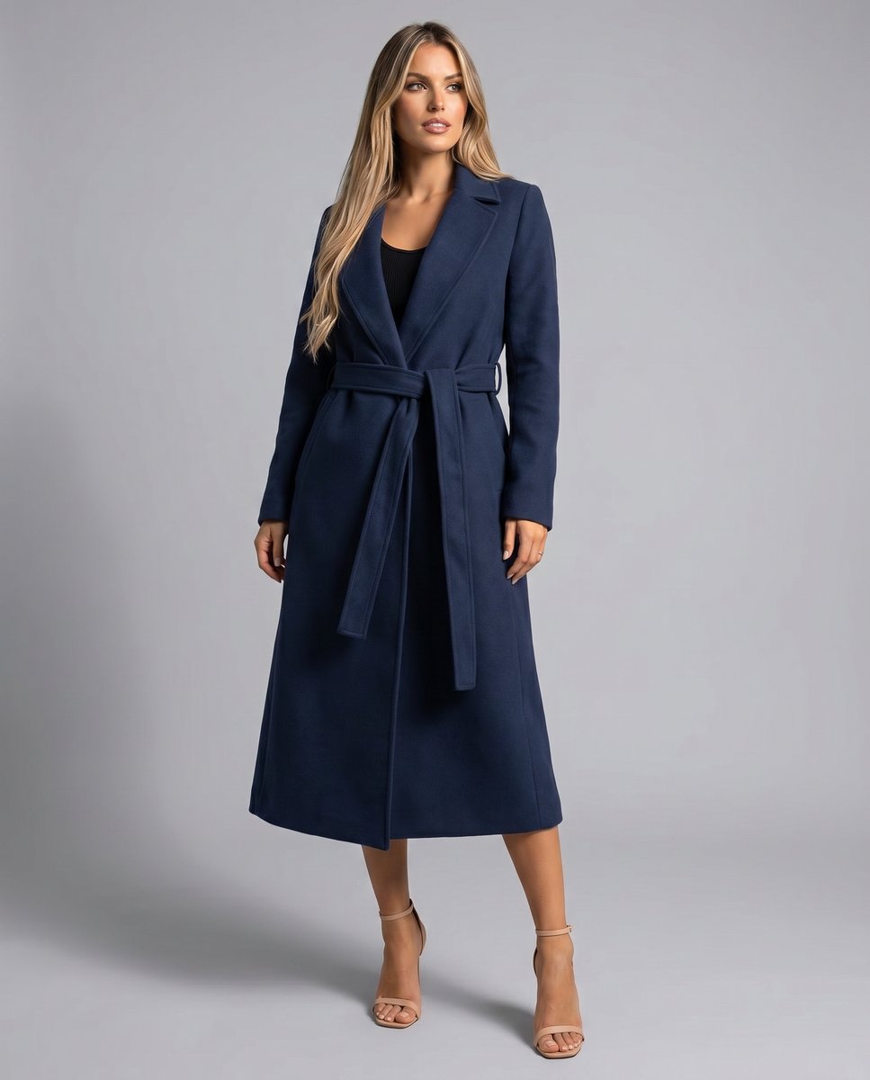 Sophie | Women's Belted Wool-Blend Long-Line Trench Coat Lapel Overcoat