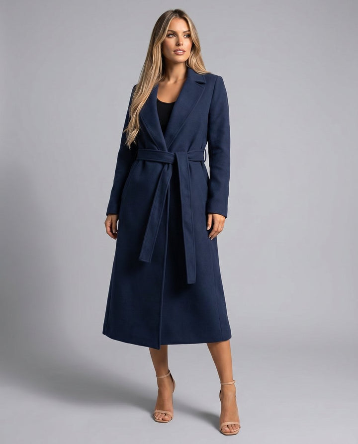 Sophie | Women's Belted Wool-Blend Long-Line Trench Coat Lapel Overcoat