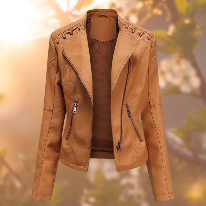 Evelyn | Women's Biker-Style Zip-Up Faux Leather Jacket