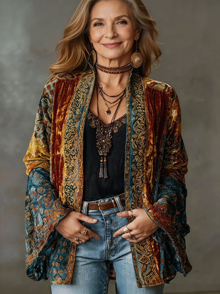 Florence | Women's Boho Vintage Loose-Fit Quilted Jacket Kimono Cardigan