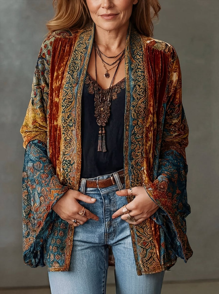 Florence | Women's Boho Vintage Loose-Fit Quilted Jacket Kimono Cardigan
