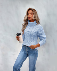 Isla | Women's Cable-Knit Turtleneck Sweater Long Sleeve Pullover Jumper