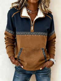 Grace | Women's Colour-Block Aztec Quarter-Zip Fleece Pullover Jumper