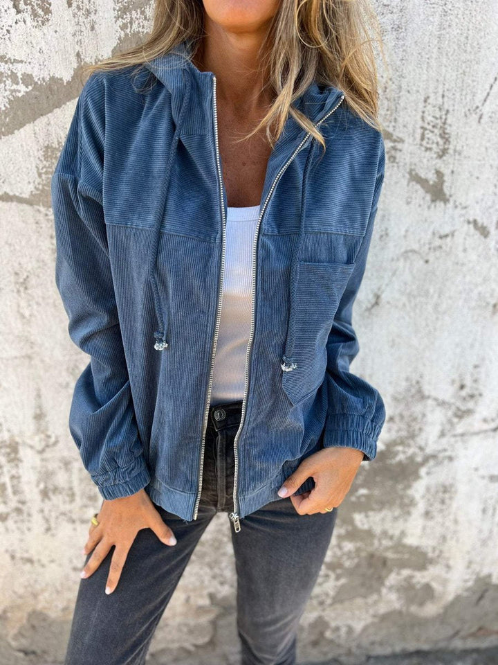 Mia | Women's Corduroy Hooded Zip-Up Jacket Oversized Casual