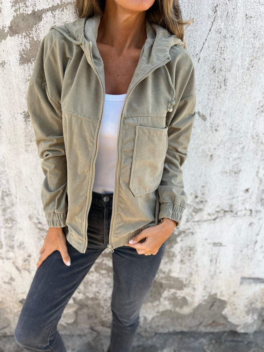 Mia | Women's Corduroy Hooded Zip-Up Jacket Oversized Casual