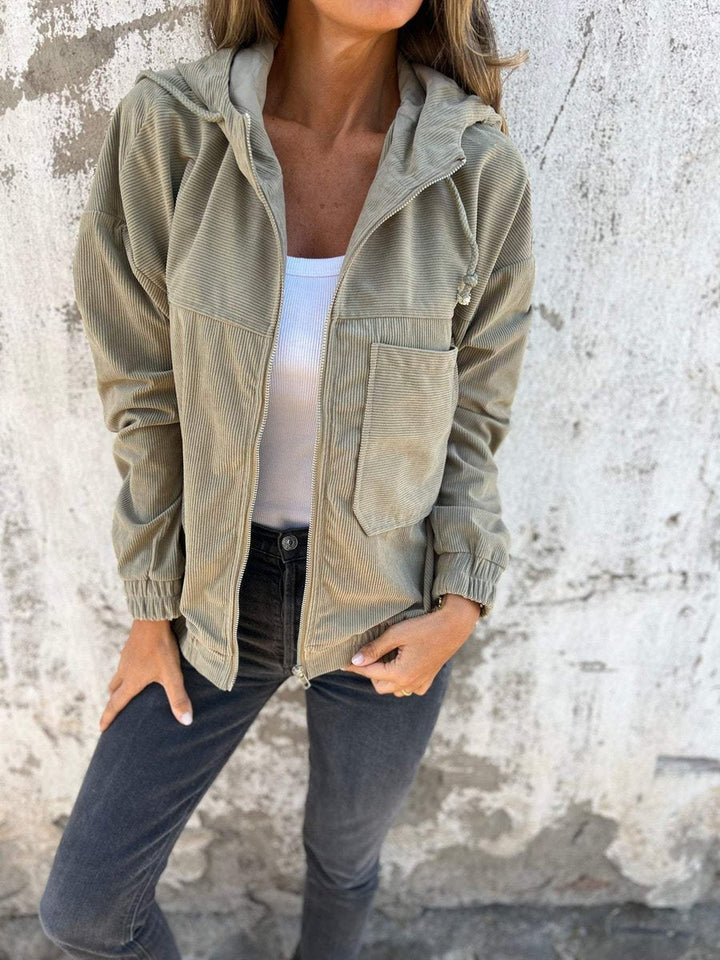 Mia | Women's Corduroy Hooded Zip-Up Jacket Oversized Casual