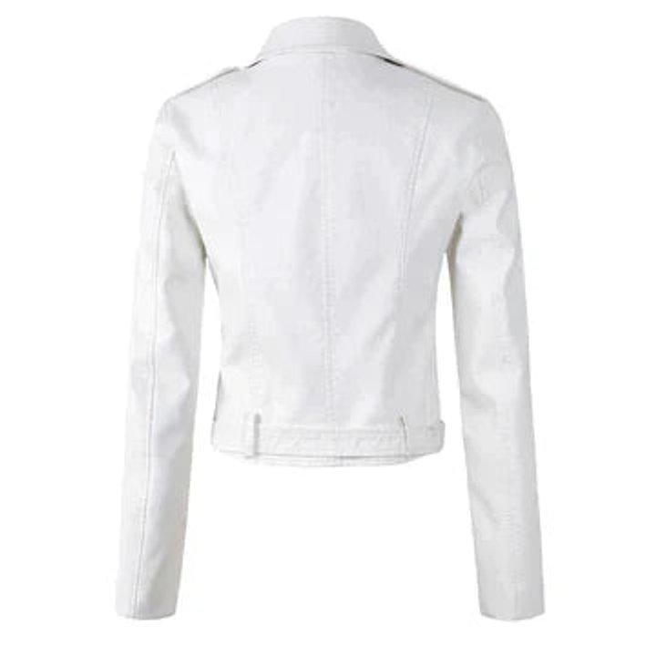 Florence | Women's Cropped Biker Faux Leather Jacket Zip-Up