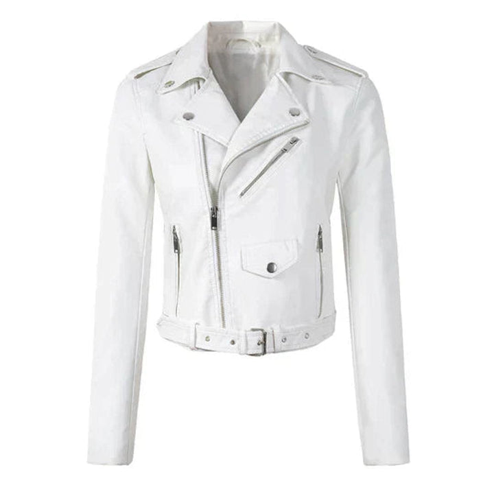 Florence | Women's Cropped Biker Faux Leather Jacket Zip-Up