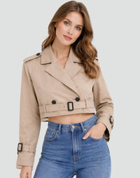 Grace | Women's Cropped Double-Breasted Belted Trench Coat Jacket