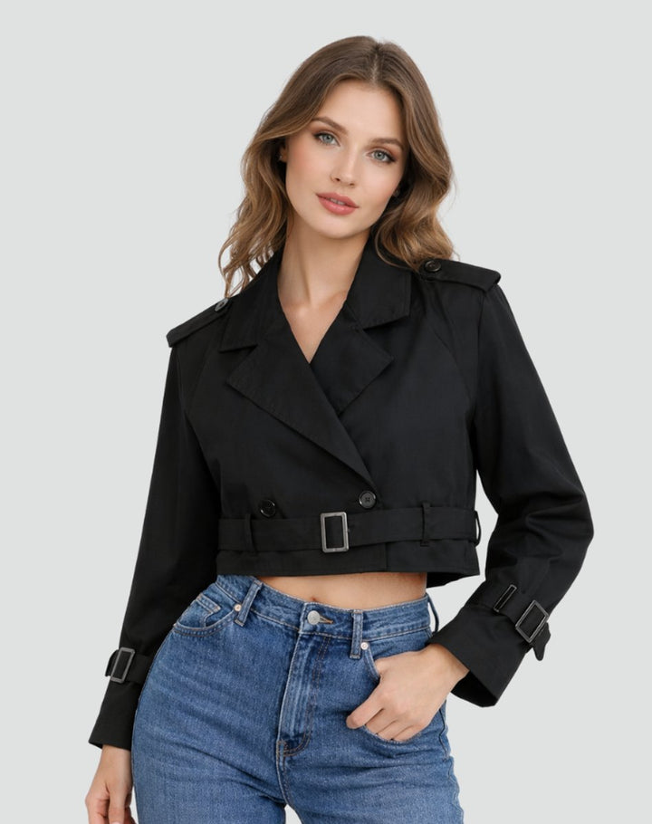 Grace | Women's Cropped Double-Breasted Belted Trench Coat Jacket