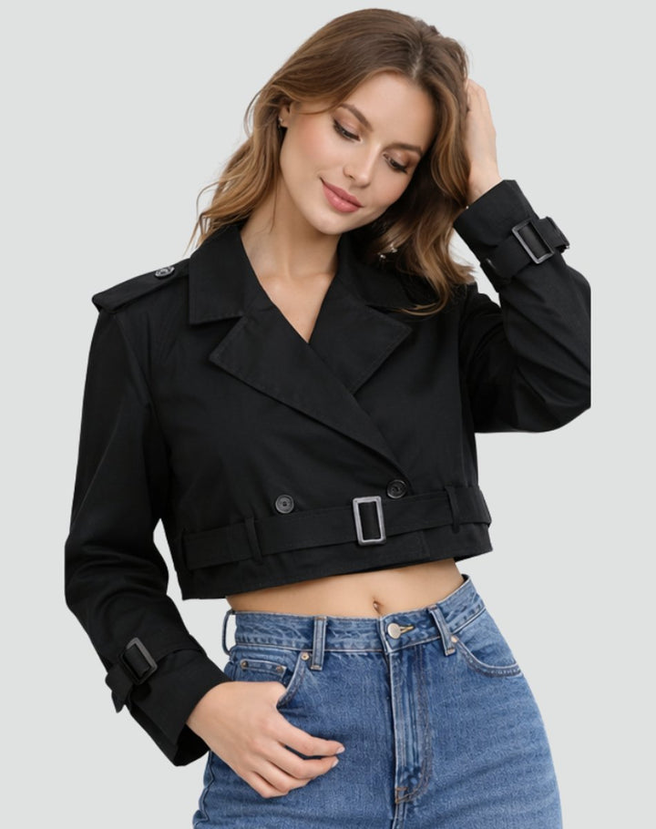 Grace | Women's Cropped Double-Breasted Belted Trench Coat Jacket