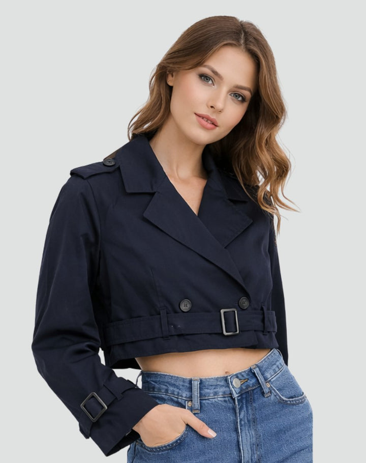 Grace | Women's Cropped Double-Breasted Belted Trench Coat Jacket